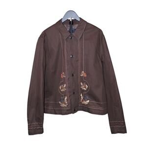 ASOS Design Floral Embroidered Harrington Jacket Brown Western Boho Large